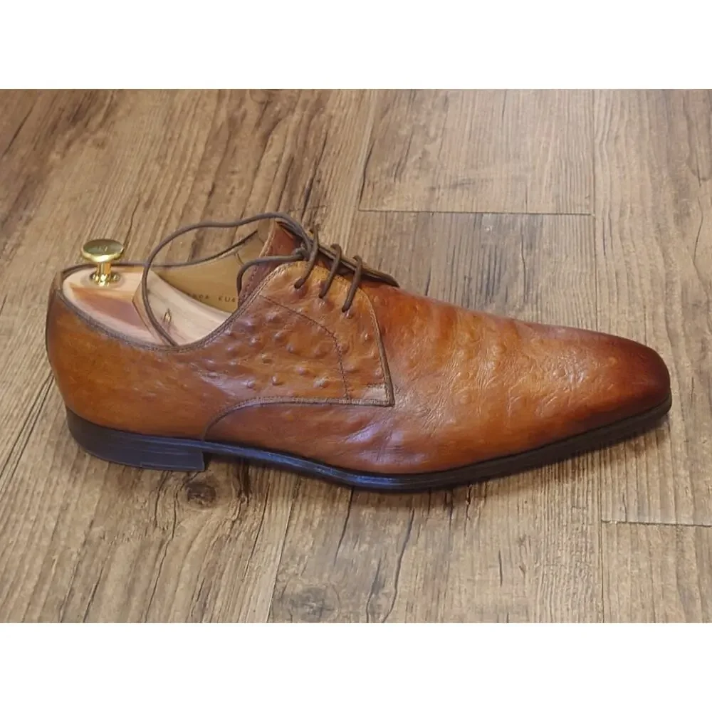 Magnanni Men’s 10M Light Brown Burnished Ostrich Stamped Leather Dress Shoes